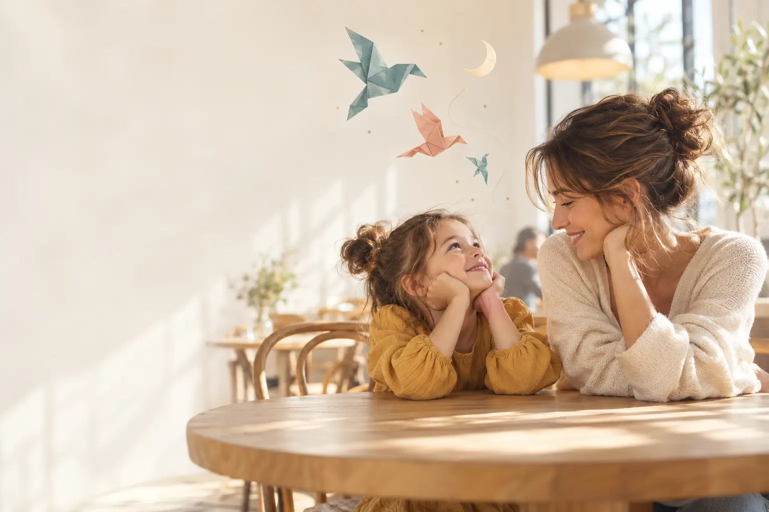 A parent and child sharing an imaginative screen-free moment